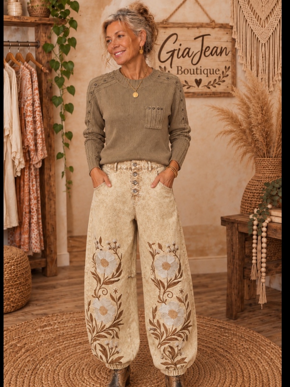 ❤️ POL “Vegas 5 ” POL Embroidered Twill Jogger with Button Up DETAIL